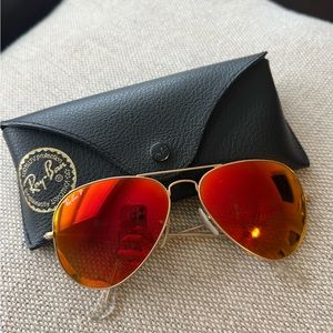 Rayban aviator red orange polarized flash lenses with gold frame
